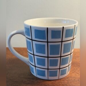 Starbucks Coffee Mug Blue Squares Black Grid 2004 16 OZ